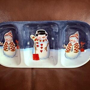Festive Snowman Holiday Serving Tray w/ 3 seperate sections